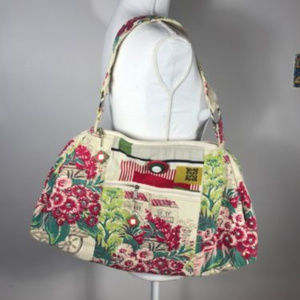 Old Bagzz Vintage Barkcloth Floral Handbag Tote